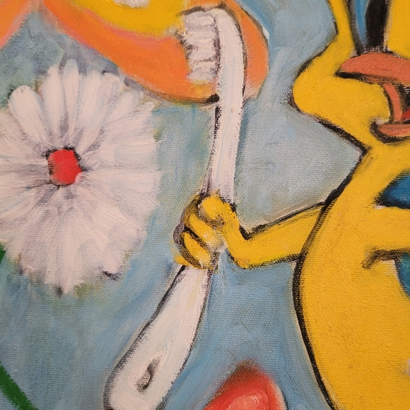 Retro Tweety Bird Canvas Oil Painting - Bathroom Decor 20in x 16in - Picture 10 of 10